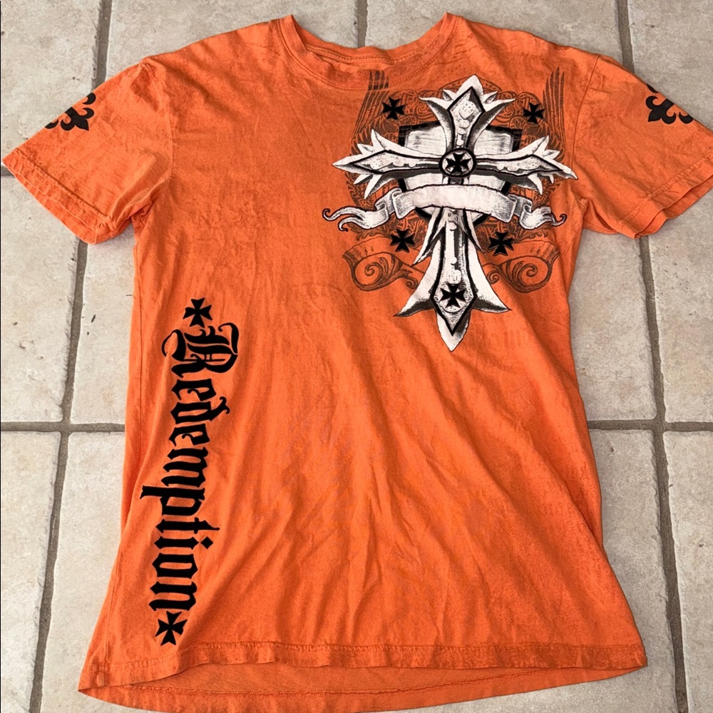 Y2K 00s Raw State Premium Orange T-Shirt affliction style